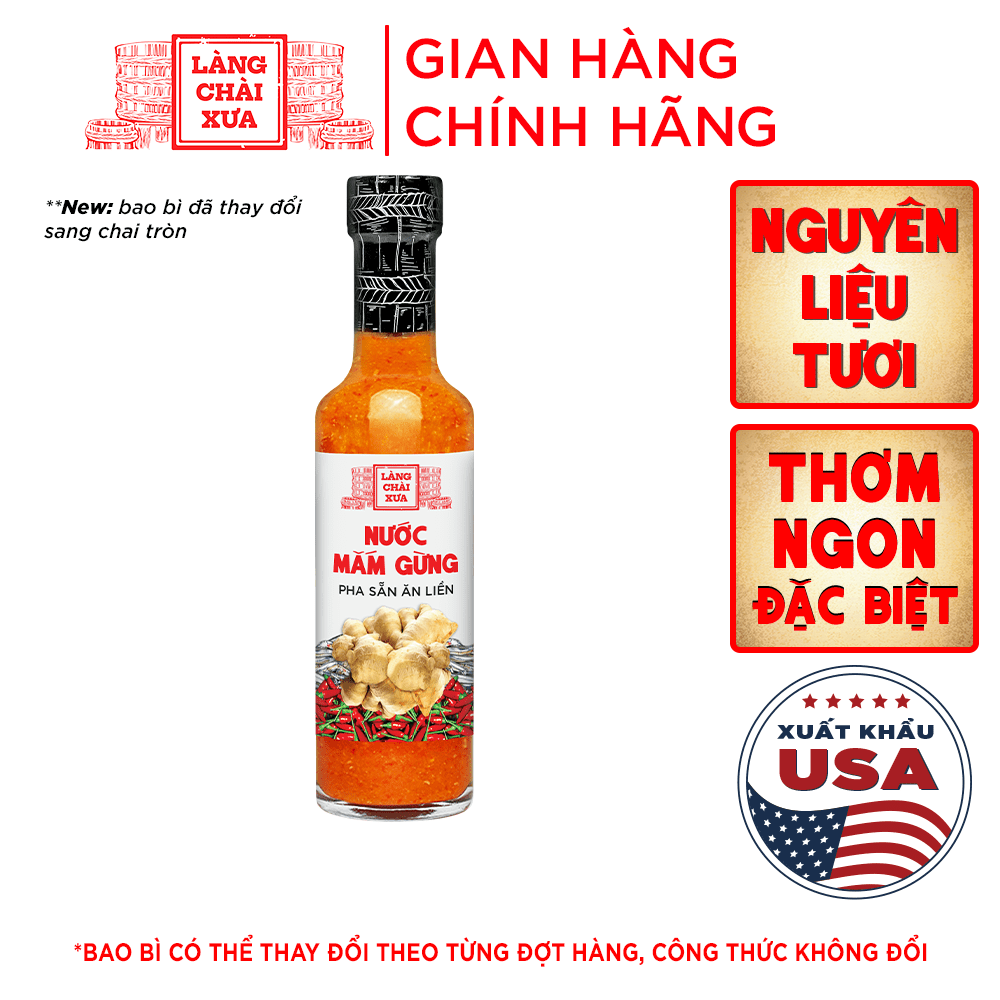 Nước mắm gừng Làng Chài Xưa, nguyên liệu tươi, thơm ngon đặc biệt từ gừng, tỏi, ớt tươi