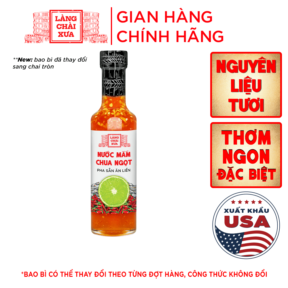 Nước mắm chua ngọt Làng Chài Xưa cao cấp, nguyên liệu tươi, thơm ngon đặc biệt, pha sẵn từ chanh tỏi ớt vị đậm đà
