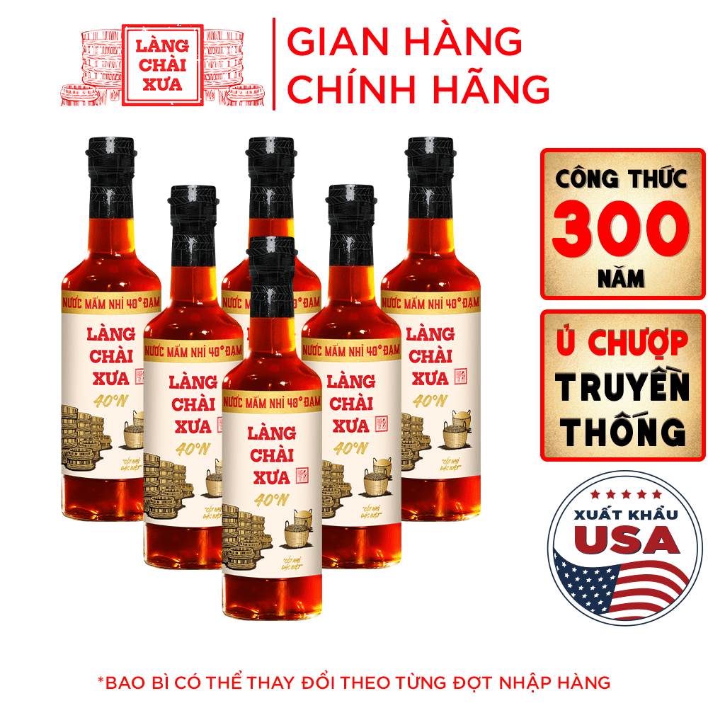 Thùng 6 chai nước mắm nhỉ 40 độ đạm Làng Chài Xưa nhãn vàng