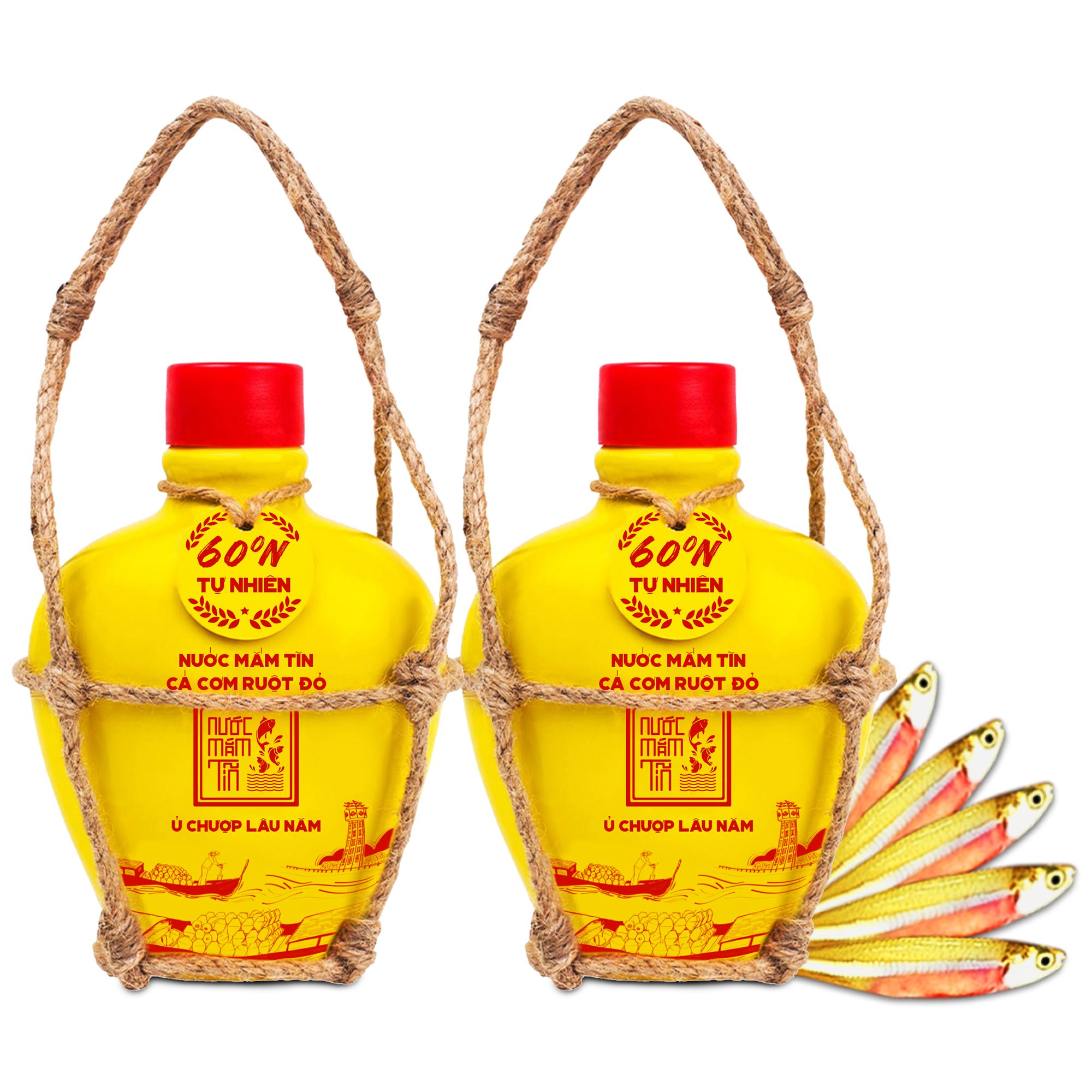 COMBO 02 BÌNH GỐM Nước mắm Tĩn Cá Cơm Ruột Đỏ độ đạm 60N bình gốm 250ml