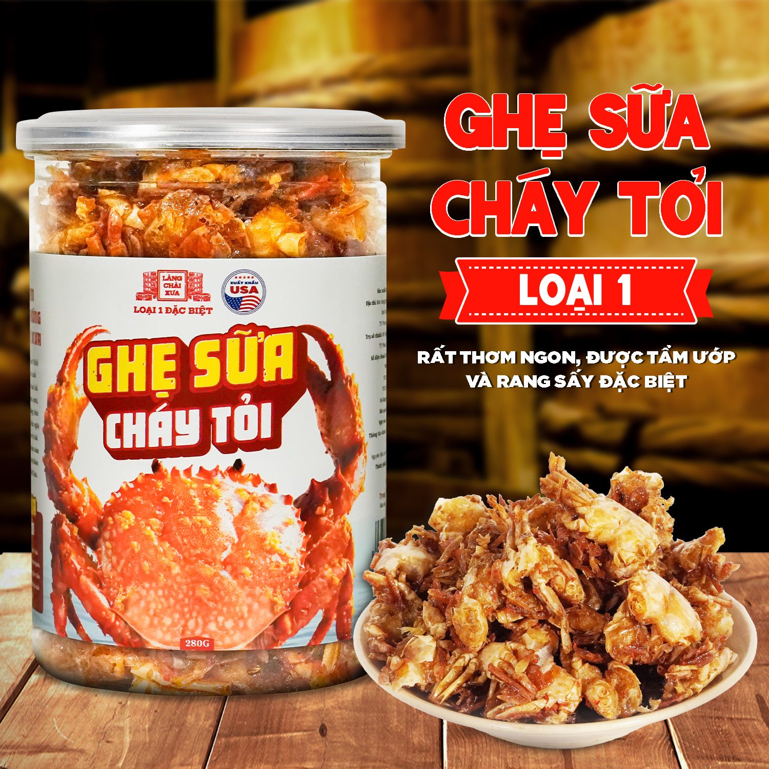 Ghẹ sữa cháy tỏi Làng Chài Xưa loại 1 đặc biệt tẩm ướp thơm ngon 300 năm truyền thống hủ 280g