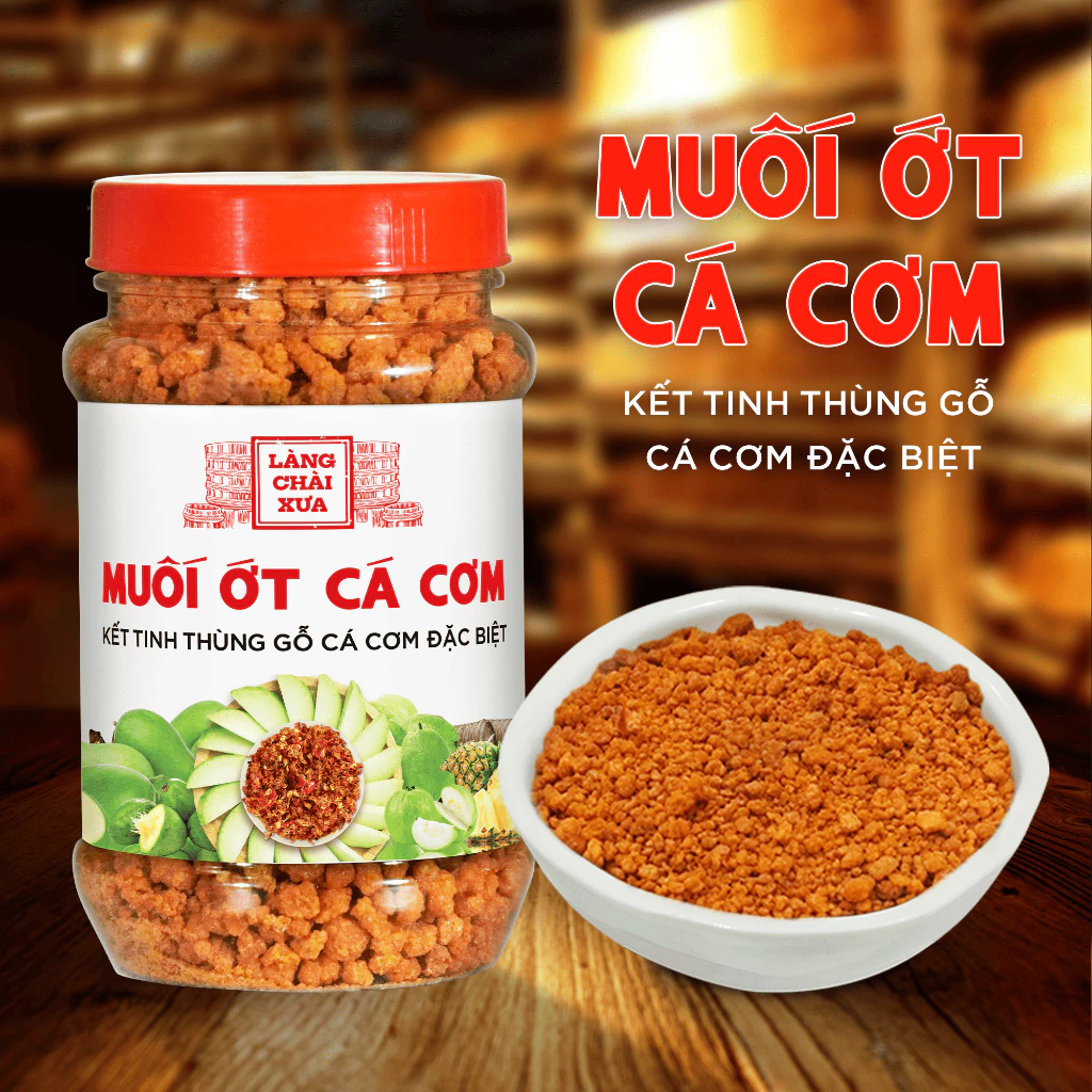 Muối ớt cá cơm Làng Chài Xưa kết tinh thùng gỗ, cá cơm đặc biệt thơm ngon hủ 180g